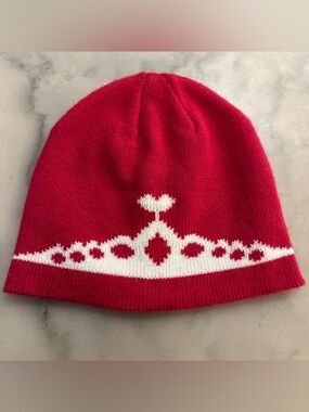 Princess Tiara Pink Magenta Knit Beanie with White Crown Design